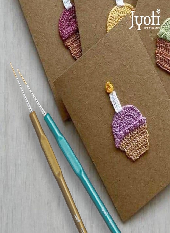 Jyoti Crochet Hook Steel (Gold Point) with Plastic Handle for Thread Work, Hand Knitted Sewing DIY Craft Weaving Needle, Ideal for Sweaters, Purses, Scarves, Hats #15518 (6"/15cm of Size 4-8) - 10 Pcs - Image 4